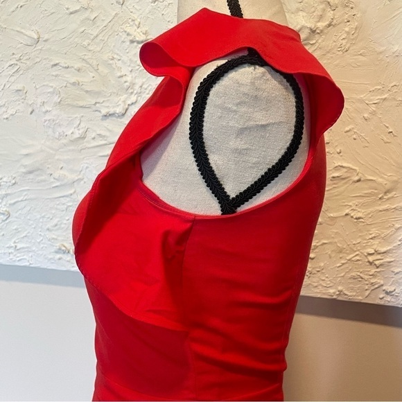 JCrew Monday Dress Fiery Sunset Red Wool Suiting Ruffle Gold Zipper Sz 00 f4012 - Picture 6 of 11